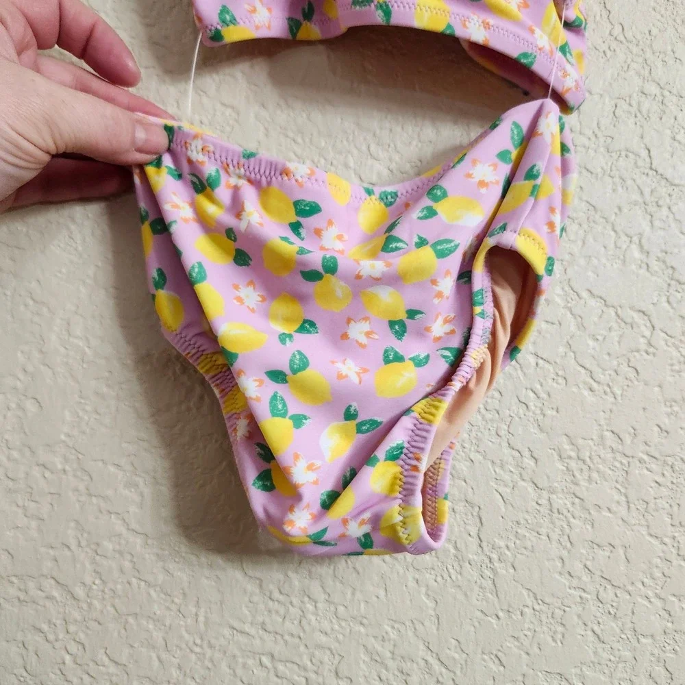 Crewcuts Girls Pink Lemon‎ Print Ruffle 2-Piece Bikini Swimsuit BX178 Size 2